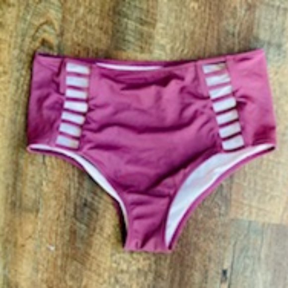 Burgundy High Waist Cut-Out Bottoms - Picture 1 of 2